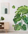 Lush Green Tropical Jungle Leaves Wall Decals Set Four Large Sheets Peel and Stick Removable Monstera and Palm Tree Murals on wall