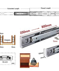 Detailed view of Soft Close Drawer Slides 30 Inch Heavy Duty Self Closing Cabinet Drawer Runners with dimensions and load capacity.