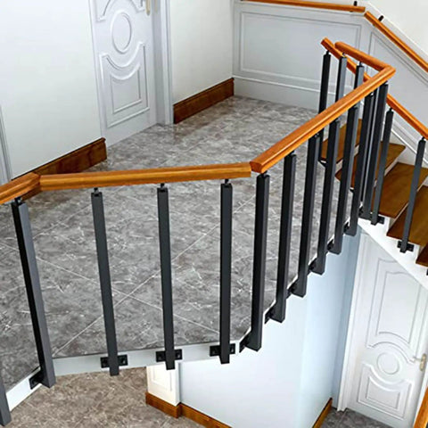 Top-Shelf Black Metal Railing Spindles With Adjustable Banister Columns For Deck Steps And Stairs Square Baluster Posts - Black metal spindles in modern stair railing.