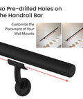Rock Solid Black Textured Aluminum Handrail For Indoor Outdoor Steps No Sweat Diy Stair Railing Kit showing customizable wall mount placement.