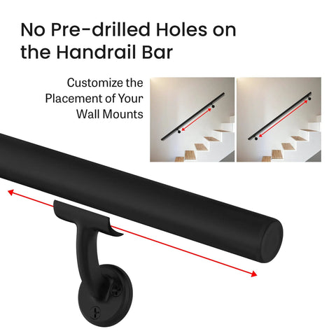 Rock Solid Black Textured Aluminum Handrail For Indoor Outdoor Steps No Sweat Diy Stair Railing Kit showing customizable wall mount placement.