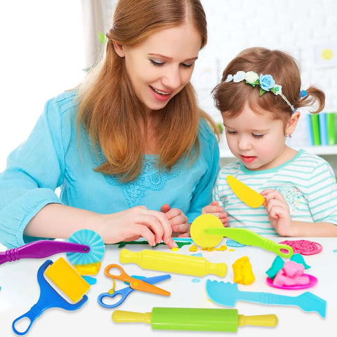 LCY WEDSHI dough tool set, 9-piece kid's toy with colorful plastic rollers, cutters, safety scissors and knife