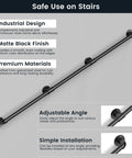 Rock Solid Industrial Pipe Handrail Wall Mounted For Indoor And Outdoor Steps Hella Tough Black Galvanized Metal vintage design with adjustable angle