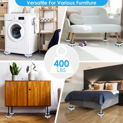 Heavy Duty Furniture Sliders And Moving Dollies With 360 Degree Swivel Wheels, Glide Sofas Like Butter, Silent Motion Kit For Fridges, Beds, Couches And Cabinets, No Sweat Rolling Rig, used under washer, sofa, cabinet and bed.