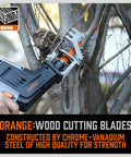 HORUSDY 40-piece reciprocating saw blade set for wood and metal; blades mounted on a gray-orange saw.