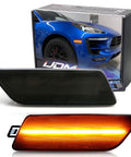 Smoked Lens Full LED Front Side Marker Kit For Porsche Macan 2014-2024 1st Gen Amber Sidemarker Lights shown with packaging