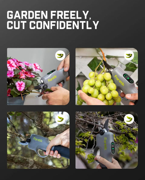 Y10 Pro Cordless Electric Pruning Shears With Brushless Motor trimming flowers, grapes, tree branches, and orchard pruning
