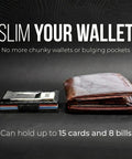 Ultra Slim Minimalist Wallet For Men And Women With RFID Blocking, Money Clip And Card Holder next to bulky wallet.