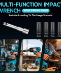 Half Inch Cordless Impact Wrench With 900 Ft Lbs Torque, 1200 Nm Brushless Motor, 2300 RPM, LED Light, Two 4Ah Batteries, Four Sockets, Variable Speed Power Tool For Car Lug Nut Removal And Tire Jobs with 17mm-22mm sockets