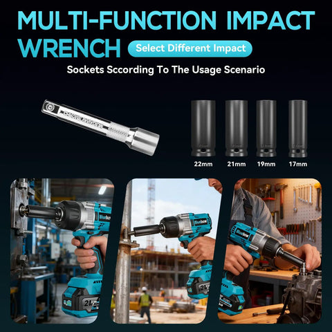 Half Inch Cordless Impact Wrench With 900 Ft Lbs Torque, 1200 Nm Brushless Motor, 2300 RPM, LED Light, Two 4Ah Batteries, Four Sockets, Variable Speed Power Tool For Car Lug Nut Removal And Tire Jobs with 17mm-22mm sockets
