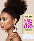 Profile view of woman with curly hair next to hair wax stick for Waterproof Lace Wig Glue Kit With 5 Piece Set And Remover.