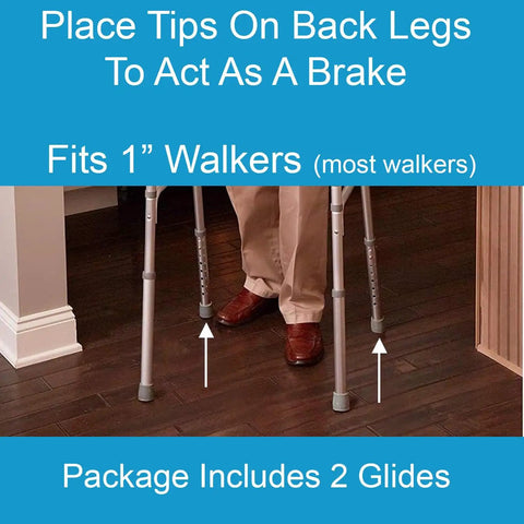 Auto Brake Walker Glides For Seniors And Adults, Universal Fit Replacement Tips For Back Legs, Rubber Feet Sliders For Rollators On Carpet, Floor, And Sidewalk, Easy Installation, Safer Navigation, Quiet Glide