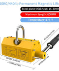 Powerful 440 Lb Neodymium Magnetic Lifter With Release Handle And Steel Hook, Heavy Duty Lifting Magnet For Steel Plates