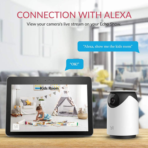 Two Pack 1080P Pet Security Camera Set With 360 Degree Indoor Dome IP Cams Night Vision 2 Way Audio Motion Alerts Phone App Control Works With Alexa And Google Assistant showing live stream on Echo Show.