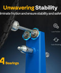 Pro Grade Motorcycle Wheel Balancer And Truing Stand With Spin Static Truing Stand and bearings, showing low friction and stability features.