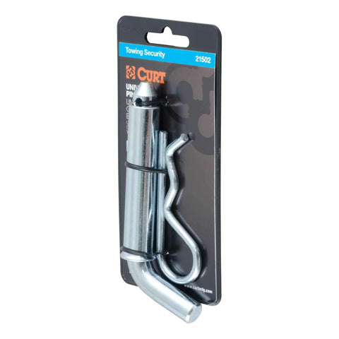 Trailer Hitch Pin And Clip 1/2 Inch Diameter With 5/8 Inch Adapter Fits 1-1/4 Inch And 2 Inch Receiver Tubes Easy Grip 105 Degree Bend