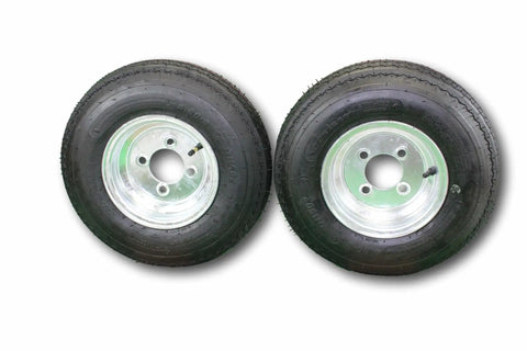 Heavy Duty 4 Lug Trailer Tire And Wheel Set 4.80-8 Size, Galvanized 6 Ply Load Range C, Set Of 2, Durable Silver Finish