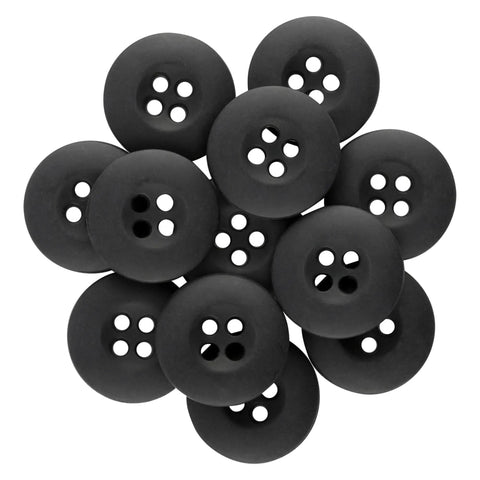 Rock Solid Military Spec Tactical Buttons For Army Fatigues And Law Enforcement Four Hole Melamine Fasteners Style 26 Black in a twelve pack.