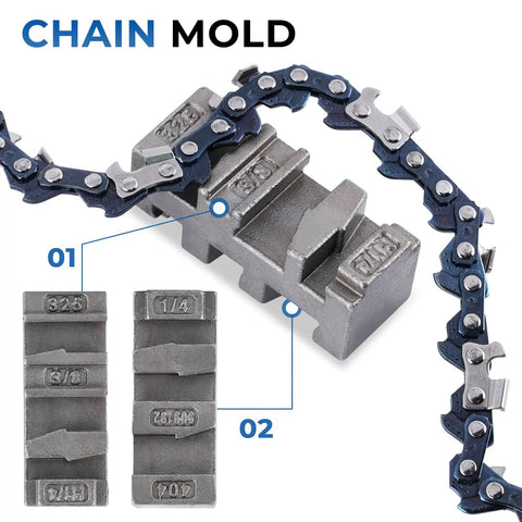 Chainsaw Chain Breaker Kit With Two Punches And Base shown with close-up of chain and mold details