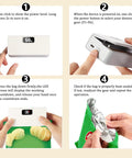 Rechargeable Mini Bag Sealer With LED Power Display One Touch Heat Sealer And Cutter Six Adjustable Gear Settings Portable Resealer usage steps