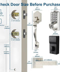 Dimensions and components of Smart Keypad Door Lock With Handle, Tuya WiFi App Control, Fingerprint And Code Entry