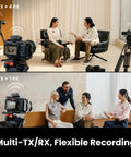 Wireless Lavalier Microphone With Customizable E Ink Display, 3 Mic Array For Directional Pickup, shown in interview setup