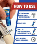 Instructions for using 2 Pack Blue Thread Locker Medium Strength For Nuts Bolts And Metal Fasteners Prevents Loosening From Vibration Removable When Cured Anaerobic Thread Lock Glue For Home Shop And Automotive Projects