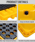 Heavy Duty Spill Containment Pallet For 1 To 4 Drums, Built Tough For Garage And Warehouse Storage, black and yellow close-up