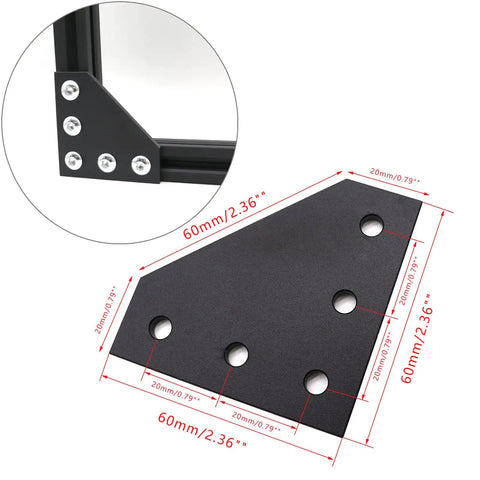 10 Piece L Shaped Corner Brackets For 20x20 Aluminum Extrusion 2020 Series DIY Friendly With 5 Hole Joints Includes 50 M5 T Nuts 50 M5x8mm Screws And 1 Wrench For 6mm Slot Rails Heavy Duty 6063 Aluminum And Galvanized Hardware, black 5-hole bracket 60x60mm