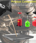 Two Pack Transmission Drain Pan Set With 22 Inch Square Oil Catch Pan and drain pads in use with automotive fluids