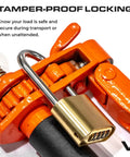 Close-up of Heavy Duty Ratchet Load Binders Two Pack showing tamper-proof locking mechanism for secure transport.