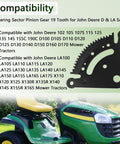 Diagram showing compatibility of 19 Tooth Steering Sector Gear And Pinion Repair Kit For John Deere D & LA Series with tractor image.