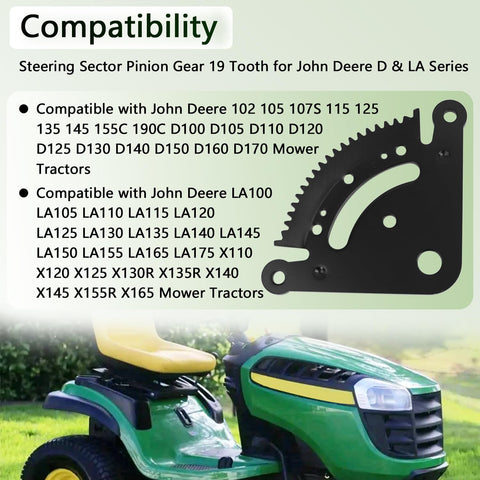 Diagram showing compatibility of 19 Tooth Steering Sector Gear And Pinion Repair Kit For John Deere D & LA Series with tractor image.