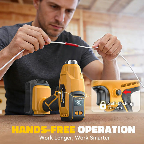Man using Cordless Heat Gun 20V Battery Compatible, High Power 260W Hot Air Tool With Airflow Control Digital Display
