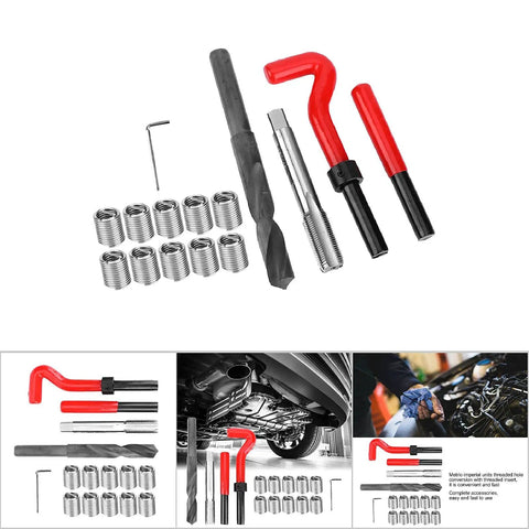 15-Piece M14x1.25 Thread Repair Kit Stainless Steel With Twisted Drill, Tap, Wrench, Breaker, Hex Wrench, And 10 Threaded Inserts