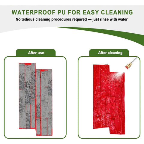 Stamp Mats Set With Handles For Concrete Projects Pro Grade Durable PU Molds With Seamless Granite And Slate Texture shown before and after cleaning