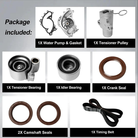 Components of Beefed Up Timing Belt Kit With Water Pump For 3.0L 1MZFE And 3.3L 3MZFE V6 DOHC 24V Engines