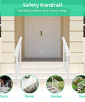 Built Tough Three Step White Metal Handrail For Outdoor Steps And Landings Featuring Solid Iron Frame on porch entrance.