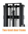 Semi Electric Pallet Stacker With Straddle Legs, 3300 Lb Capacity, 98 Inch Lift Height showing two-level door frame