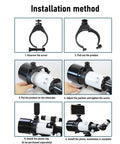 Installation guide for Adjustable Guiding Scope For Telescopes With Stable Platform And Solid Tube Support, includes phone holder hole.