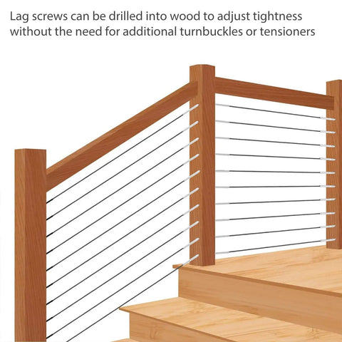 Cable Railing Kit With Adjustable Tightness Lag Screws Stainless Steel 1 Eighth Inch Cable For Deck And Stair Railing System