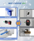 Features of Badass Performance Ultrasonic Cleaner 10 Liter Tank, showing drainage valve, grip, and control switches.
