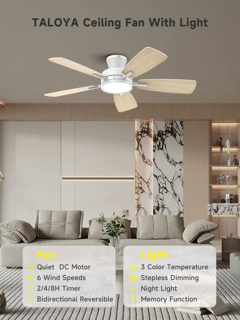 22 Inch Ceiling Fan With Remote Control DC Motor And 3 Color Temperature Light Ultra Quiet Energy Saving White Finish in modern living room