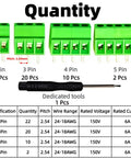 54 Piece PCB Screw Terminal Block Kit With 2.54mm Pitch 0.1 Inch Connectors 2P 3P 4P 5P For Circuit Boards Includes Screwdriver 150V 6A