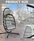 Diagram showcasing dimensions of Egg Chair With Stand For Patio And Garden, Wicker Rattan Hanging Swing Hammock Seat with adjustable chain.