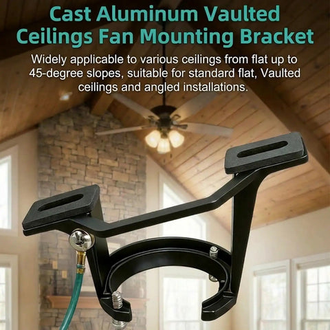 Heavy Duty Cast Aluminum Vaulted Fan Adapter for Sloped Ceilings up to 45 Degrees, matte black finish, living room view