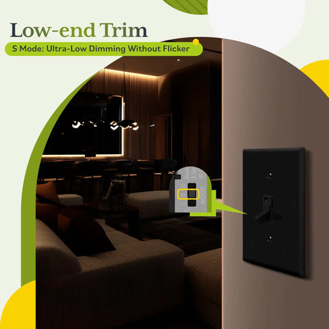 Smooth As Butter Toggle Dimmer Switch For Led And Incandescent Bulbs Single Pole Or Three Way Wiring Slick Black Plate in home setting.