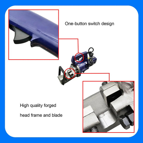 Detailed view of RC-32 Badass Portable Hydraulic Rebar Ripper 110V 3000W with switch and forged blade.