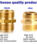 Comparison of two garden hose fittings, one brass, one aluminum, emphasizing quality, size, and material differences.