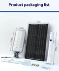Heavy-Duty Workhorse Solar Street Lights Featuring Dusk To Dawn Auto Sensor And Remote Control For Commercial Parking Areas And Driveways Super Bright Led Flood Lamps Solid Twenty Pack Deal packaging list showing solar panel, LED lamp, and mounting hardware.